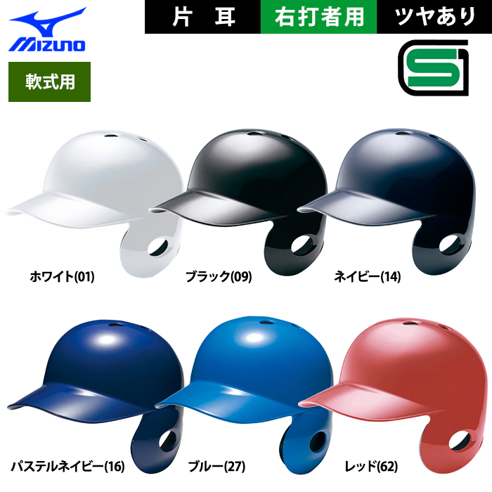 ミズノ 軟式 ヘルメット 片耳 右打者用 野球 JSBBマーク入り